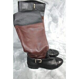 Women's Vince Camuto Leisha Brown Black Leather Knee High Riding Boots Size 9.5